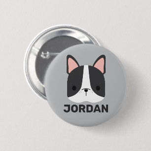 Cute French Bulldog met Persoonlijke naam Ronde Button 5,7 Cm