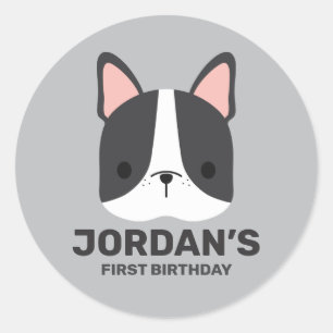 Cute French Bulldog met Persoonlijke naam Ronde Sticker