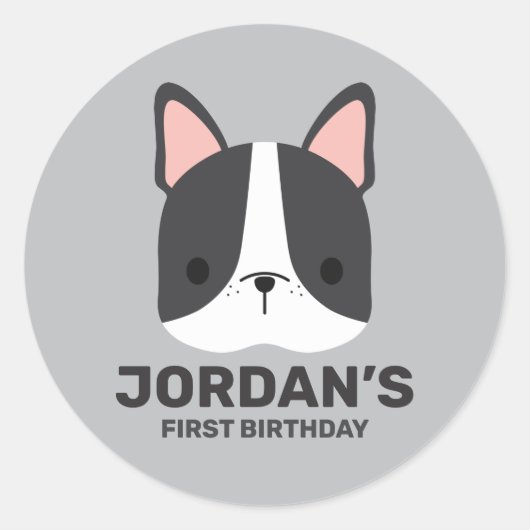 Cute French Bulldog met Persoonlijke naam Ronde Sticker (Voorkant)