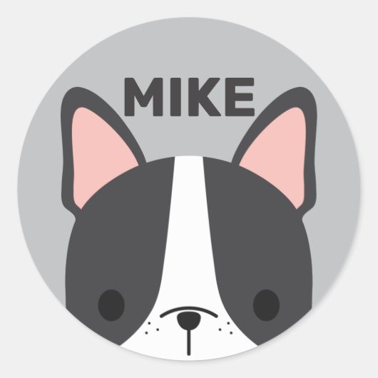 Cute French Bulldog met Persoonlijke naam Ronde Sticker (Voorkant)