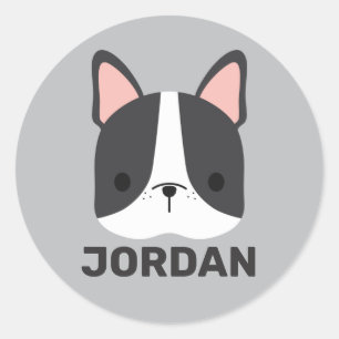 Cute French Bulldog met Persoonlijke naam Ronde Sticker