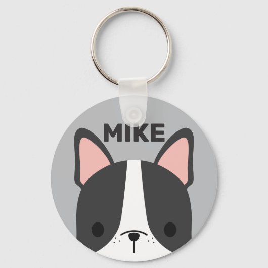 Cute French Bulldog met Persoonlijke naam Sleutelhanger (Voorkant)