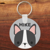 Cute French Bulldog met Persoonlijke naam Sleutelhanger (Voorkant)