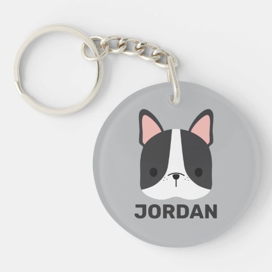 Cute French Bulldog met Persoonlijke naam Sleutelhanger (Voorkant)