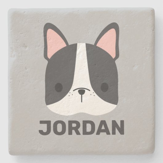 Cute French Bulldog met Persoonlijke naam Stenen Onderzetter (Voorkant)