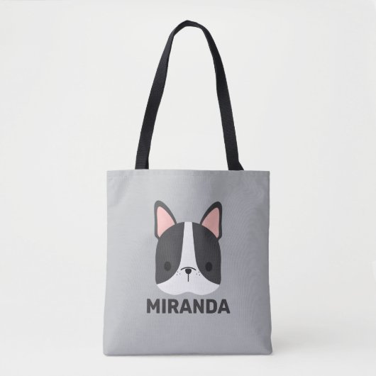 Cute French Bulldog met Persoonlijke naam Tote Bag (Voorkant)