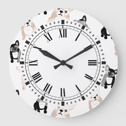 Cute French Bulldog Pattern Grote Klok (Voorkant)