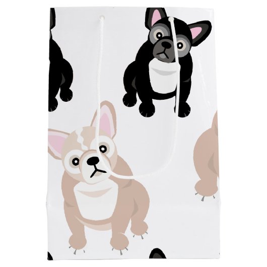 Cute French Bulldog Pattern Medium Cadeauzakje (Achterkant)