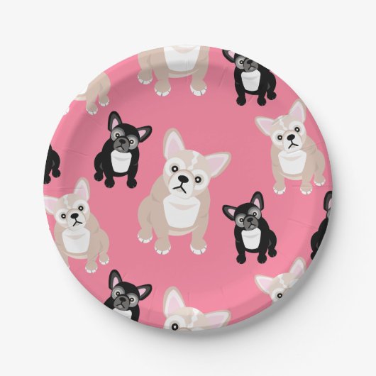 Cute French Bulldog Pattern roze Party Cake Papieren Bordje (Voorkant)