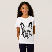 Cute French Bulldog Pencil Sketch Girls T-shirt (Voorkant volledig)