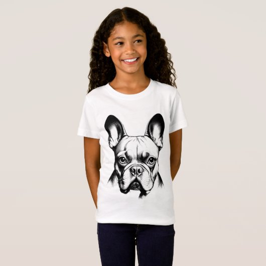 Cute French Bulldog Pencil Sketch Girls T-shirt (Voorkant volledig)