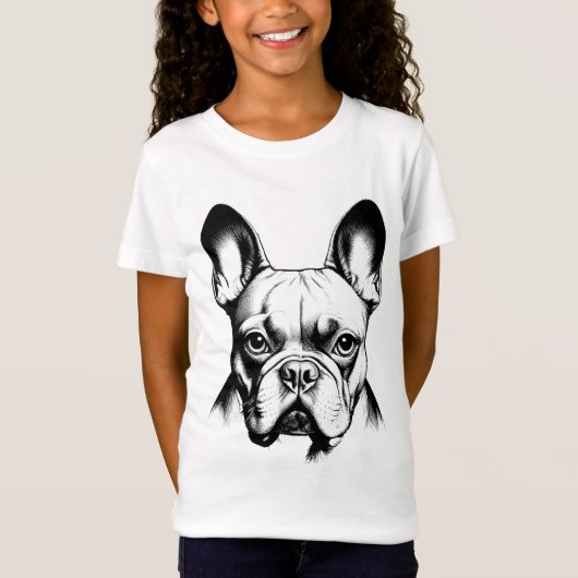 Cute French Bulldog Pencil Sketch Girls T-shirt (Voorkant)