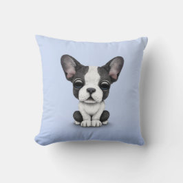 Cute French Bulldog Puppy Dog on Light Blue Kussen
