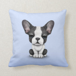 Cute French Bulldog Puppy Dog on Light Blue Kussen