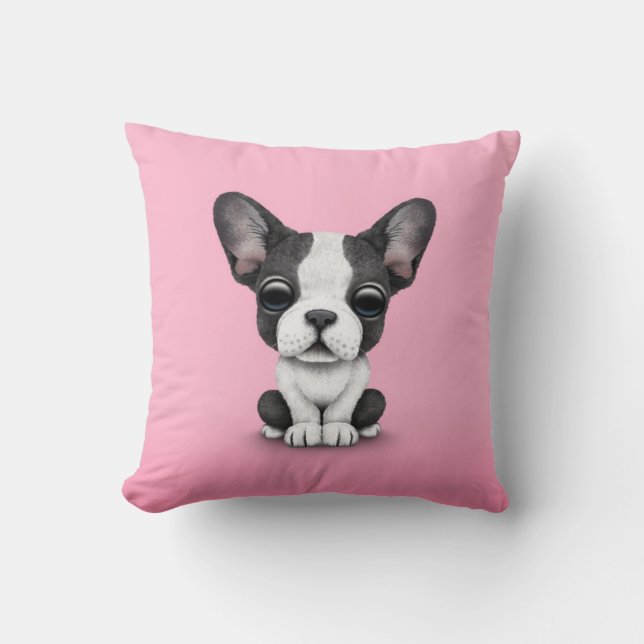 Cute French Bulldog Puppy Dog on Pink Kussen (Voorkant)