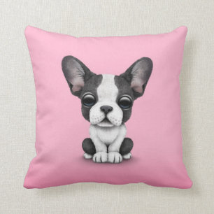 Cute French Bulldog Puppy Dog on Pink Kussen