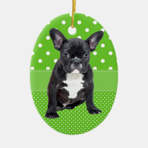 Cute French Bulldog Puppy Green Polka Dots Keramisch Ornament