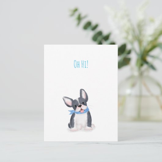 Cute French bulldog puppy "Oh hi!" briefkaart (Staand voorkant)