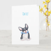 Cute French bulldog puppy "Oh hi!" kaart (Gele Bloem)