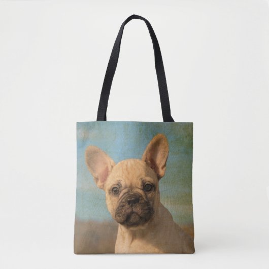 Cute French Bulldog Puppy Portrait Foto - Tote Bag (Voorkant)
