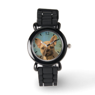 Cute French Bulldog Puppy Portret - wijzerplaat-bo Horloge