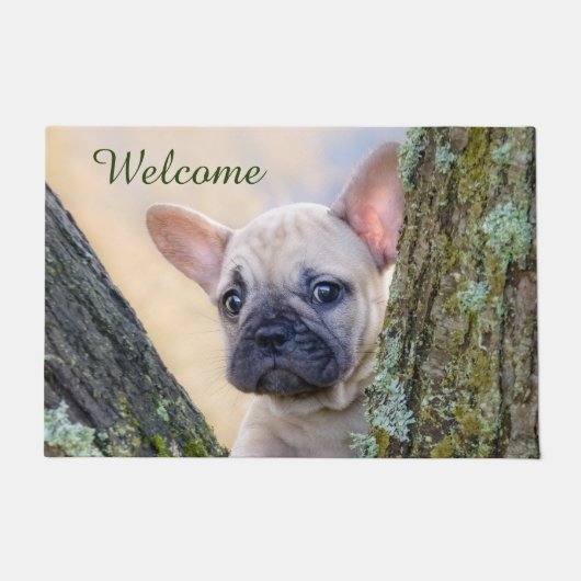 Cute French Bulldog Puppy Posing in a Branch Fork Deurmat (Voorkant)