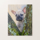 Cute French Bulldog Puppy Posing in a Branch Fork Legpuzzel (Verticaal)