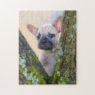 Cute French Bulldog Puppy Posing in a Branch Fork Legpuzzel