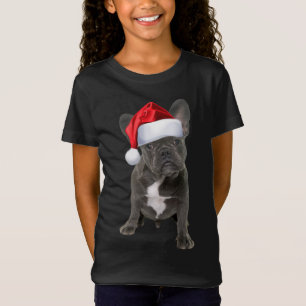 Cute French Bulldog Puppy Santa Hat Fun Kerstmis T-shirt