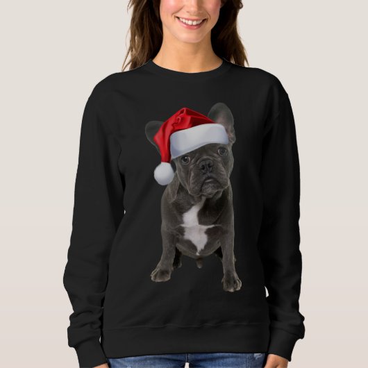 Cute French Bulldog Puppy Santa Hat Fun Kerstmis Trui (Voorkant)