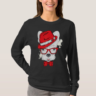 Cute French Bulldog Puppy Wear A Hat And Glasses T-shirt