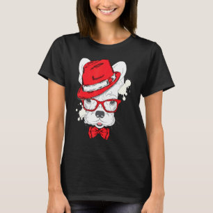 Cute French Bulldog Puppy Wear A Hat And Glasses T-shirt