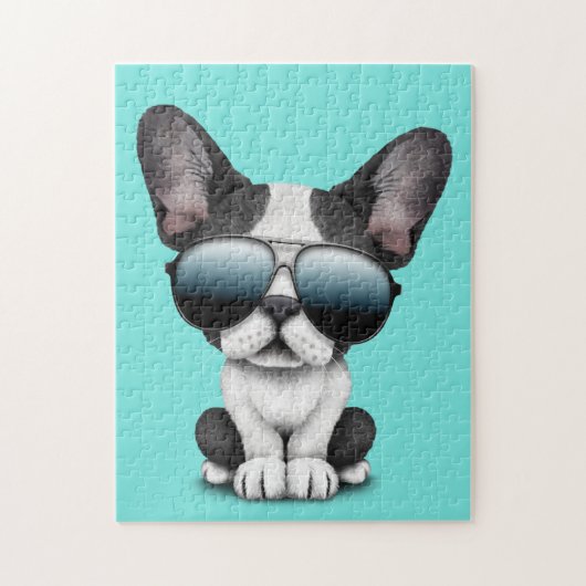 Cute French Bulldog Puppy Wearing Sunbril Legpuzzel (Verticaal)