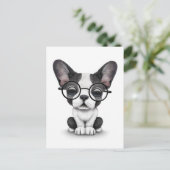 Cute French Bulldog Puppy with Glasses, white Briefkaart (Staand voorkant)