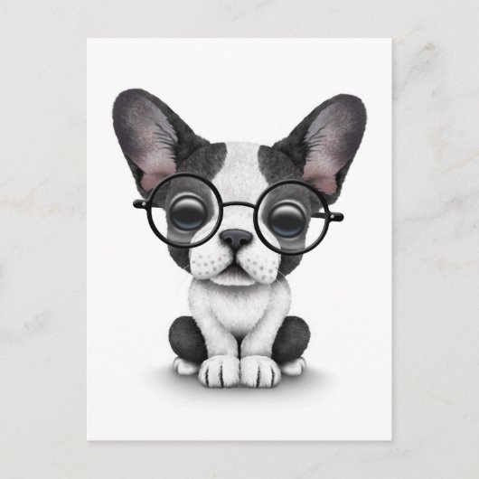 Cute French Bulldog Puppy with Glasses, white Briefkaart (Voorkant)