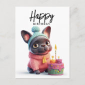 Cute French bulldog, roze jurk, verjaardagstaart Briefkaart (Voorkant)