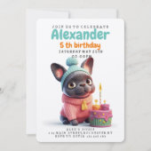 Cute French bulldog, roze jurk, verjaardagstaart Kaart (Voorkant)