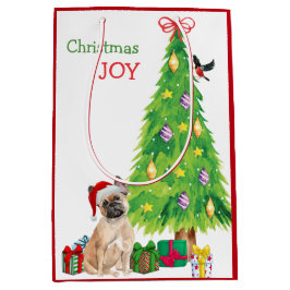 Cute French Bulldog Santa Hat and Kerstmis Tree Medium Cadeauzakje