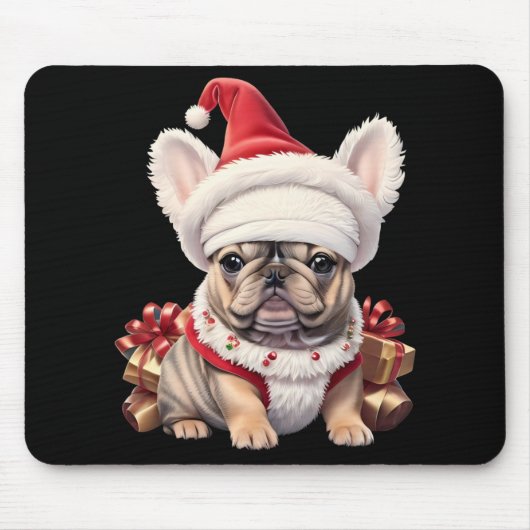 Cute French Bulldog Santa Hat Merry Christmas T Sh Muismat (Voorkant)