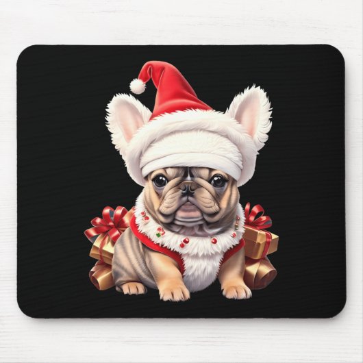 Cute French Bulldog Santa Hat Merry Christmas T Sh Muismat (Voorkant)