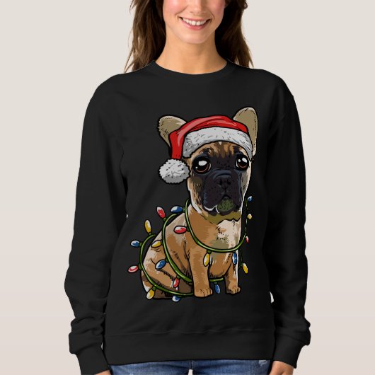 Cute French Bulldog Santa Kerstboom Lampm Xm Trui (Voorkant)