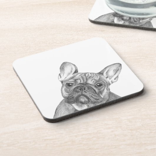 Cute French Bulldog set met 6 onderzetters (Linkerzijde)