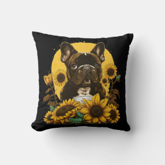 Cute French Bulldog Sunflower Lover Drawing Art Kussen