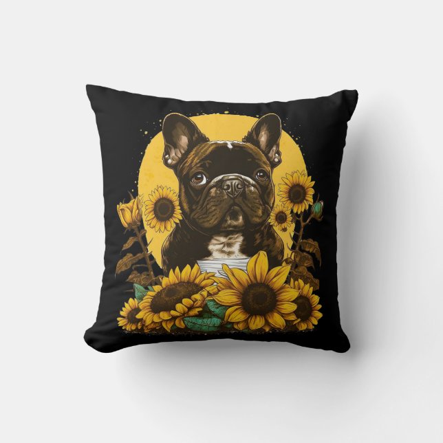 Cute French Bulldog Sunflower Lover Drawing Art Kussen (Voorkant)