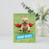 Cute French Bulldog Superheld rent in Grass Briefkaart (Staand voorkant)