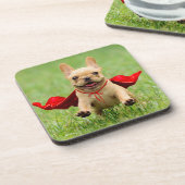 Cute French Bulldog Superheld rent in Grass Drankjes Onderzetter (Linkerzijde)