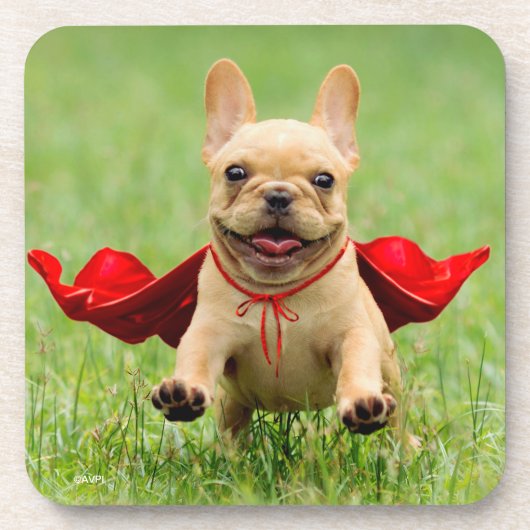 Cute French Bulldog Superheld rent in Grass Drankjes Onderzetter (Voorkant)