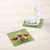 Cute French Bulldog Superheld rent in Grass Kartonnen Onderzetters (Insitu)