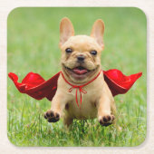 Cute French Bulldog Superheld rent in Grass Kartonnen Onderzetters (Voorkant)