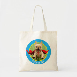 Cute French Bulldog Superheld rent in Grass Tote Bag